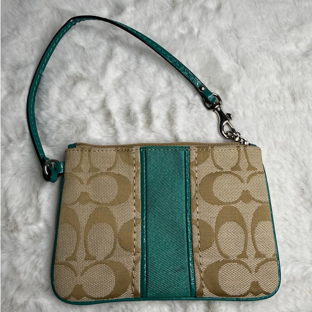 COACH Green Khaki Signature Canvas Wristlet